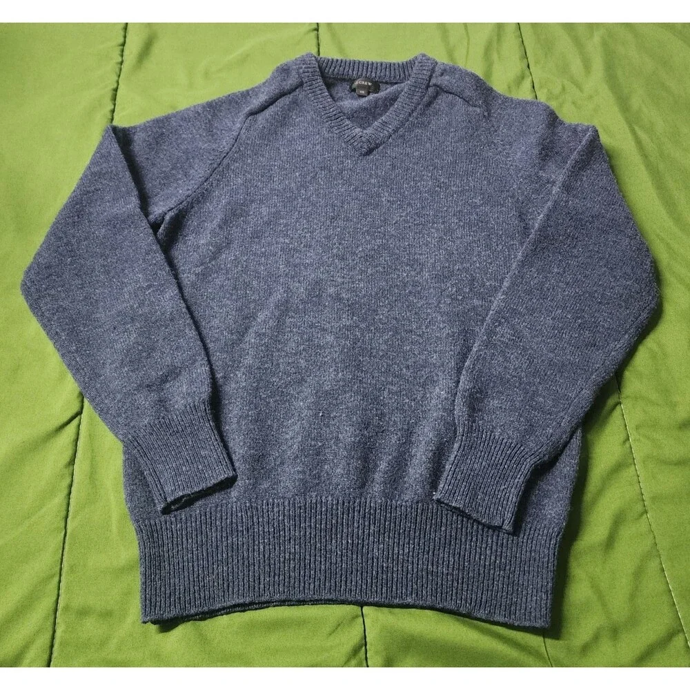 J. CREW Long Sleeve Crew Neck Wool Lambswool Men's Sweater Navy Blue Size XS